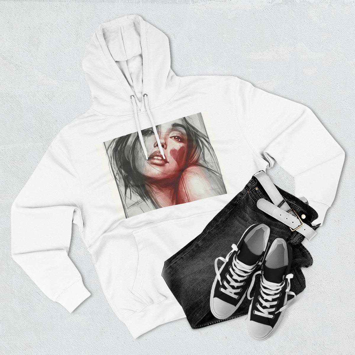 Portrait Art Hoodie — Romantic Watercolor Face Print