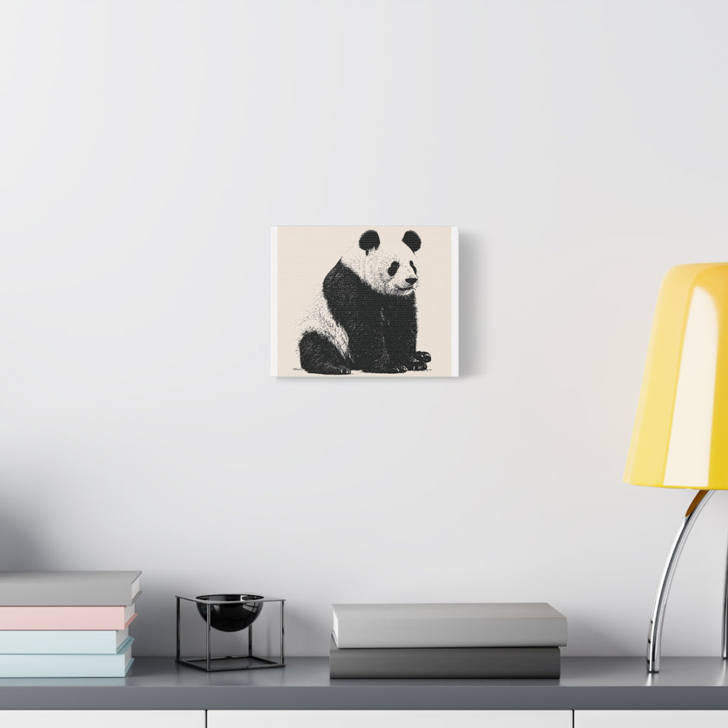 Panda Portrait Matte Canvas Wall Art – Monochrome Panda Print on Stretched Canvas