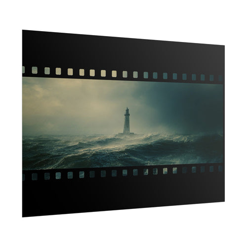 Lighthouse Filmstrip Rolled Poster — Moody Ocean Storm Wall Art