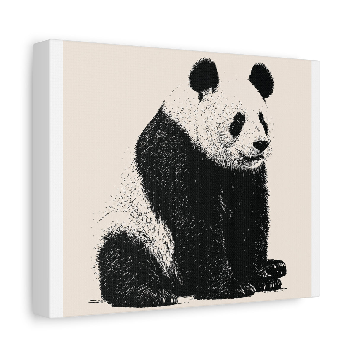 Panda Portrait Matte Canvas Wall Art – Monochrome Panda Print on Stretched Canvas
