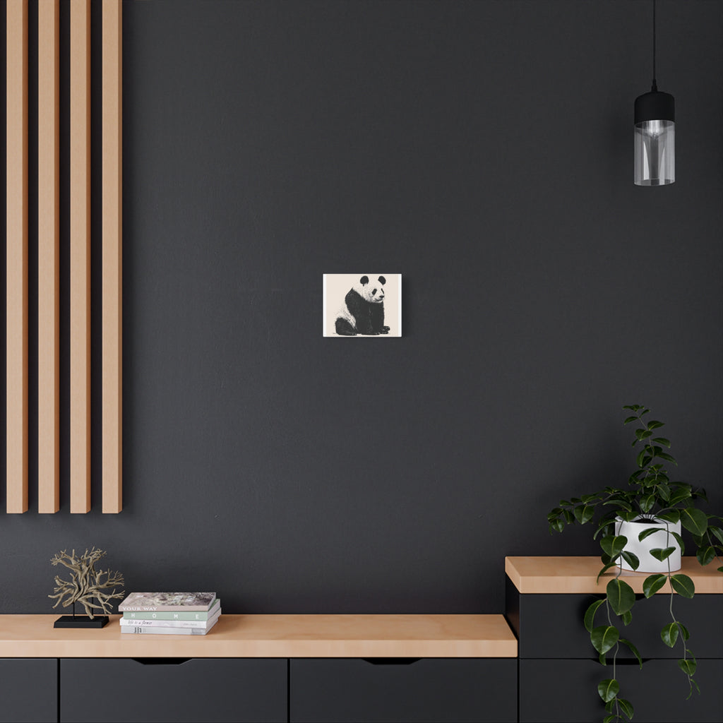 Panda Portrait Matte Canvas Wall Art – Monochrome Panda Print on Stretched Canvas