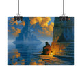 Rolled Poster — Solitary Lantern by the Sea: Moody Fantasy Landscape Print