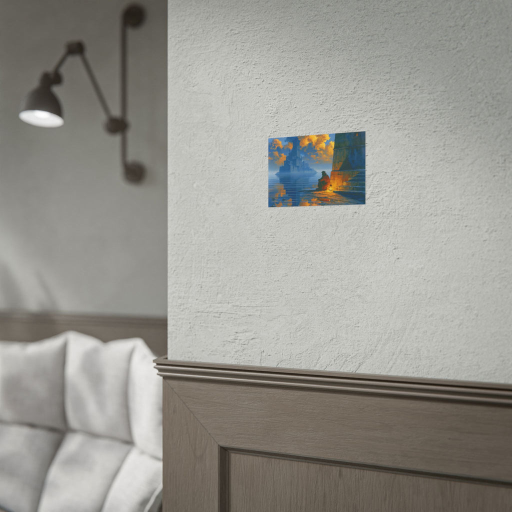 Rolled Poster — Solitary Lantern by the Sea: Moody Fantasy Landscape Print