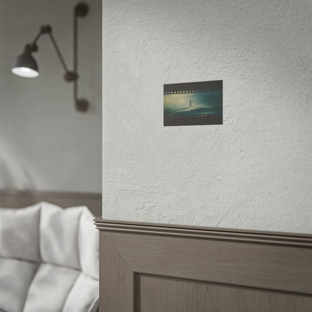Lighthouse Filmstrip Rolled Poster — Moody Ocean Storm Wall Art