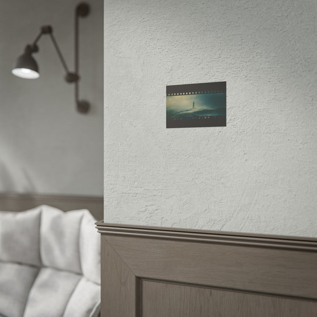 Lighthouse Filmstrip Rolled Poster — Moody Ocean Storm Wall Art
