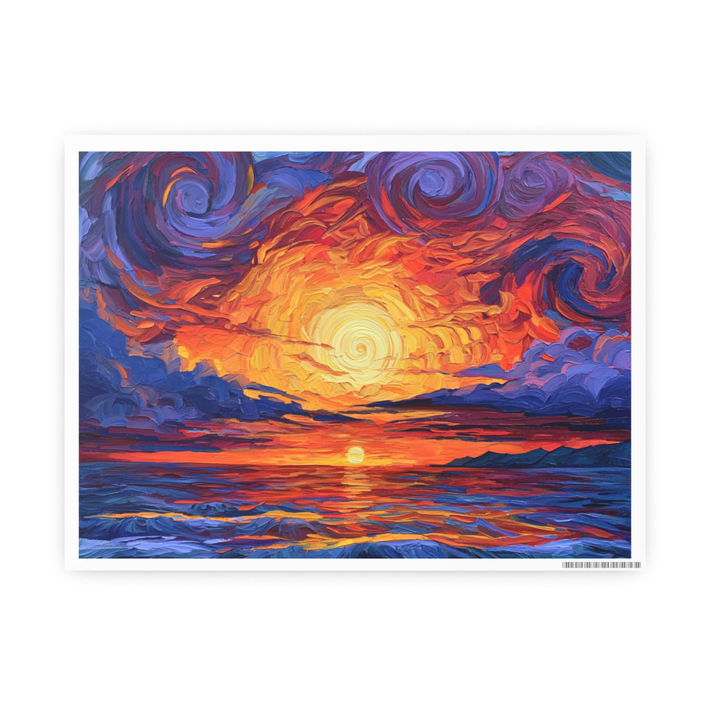 Sunset Swirl Art Poster — Vibrant Ocean Sunset Photo Art Print